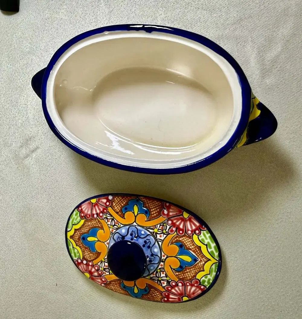 Hand-Painted Mexican Talavera Ceramic Covered Serving Tureen or Tortilla Warmer